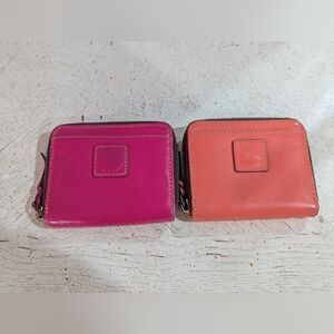 Dooney & Bourke Florentine Compact Leather Zip Wallet in Pink and Coral